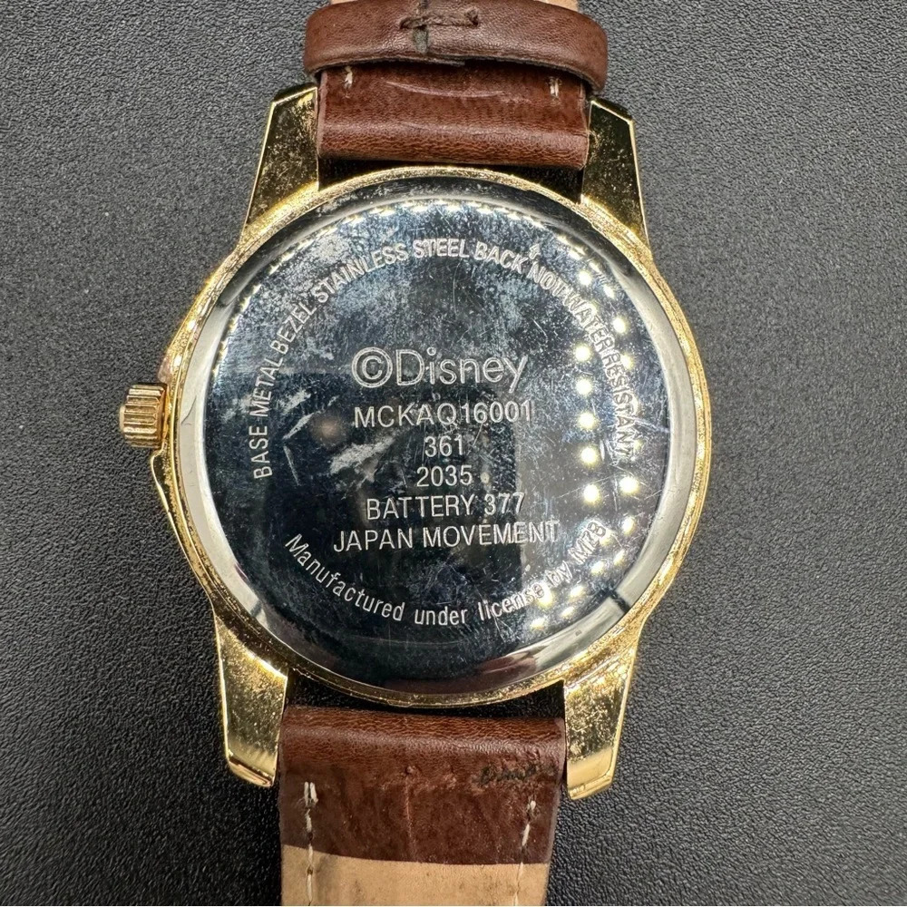 Vintage Mickey Mouse Disney Wide Face Analog Watch with Brown Leather Band - Picture 7 of 16